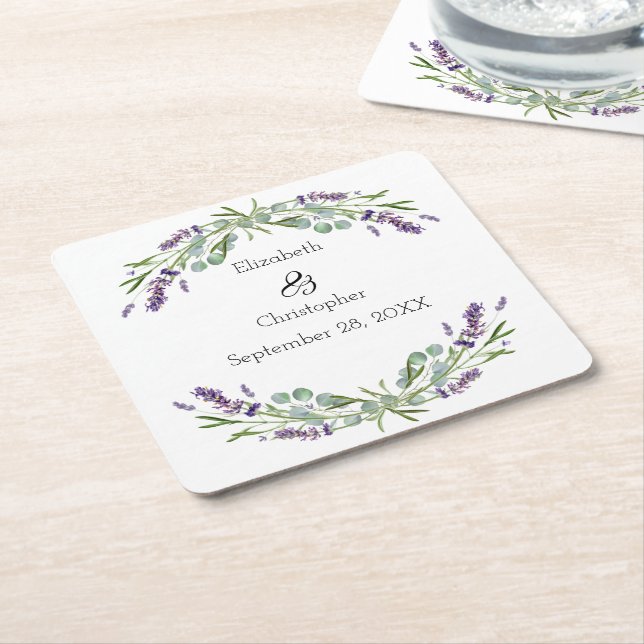 Dessous De Verre Carré Lavande Eucalyptus Mariage végétal (Incliné)