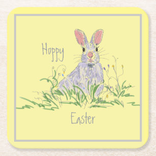 Dessous De Verre Carré Lavande Lapin de Pâques Jaune