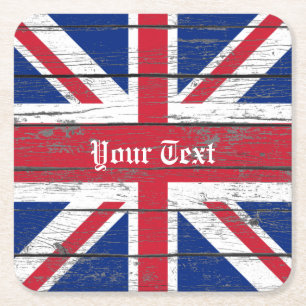 Dessous De Verre Carré Le bois patiné d'Union Jack personnalisent