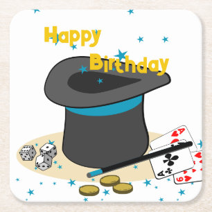 Dessous De Verre Carré Le Casquette du Magicien Joyeux Anniversaire