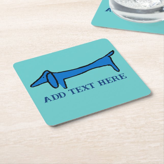 Dessous De Verre Carré Le chien Dachshund Bleu, ajouter du texte, Dessous (Incliné)