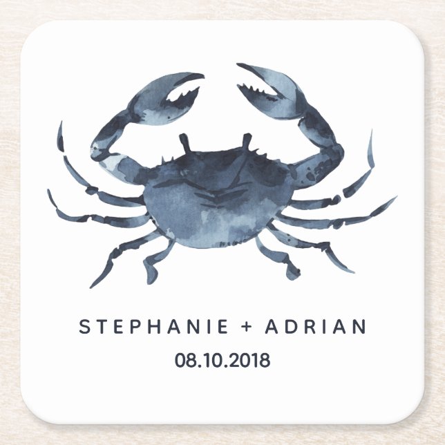 Dessous De Verre Carré Le crabe bleu | MARIAGE CUSTOMISÉ (Devant)