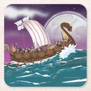 Dessous De Verre Carré Le dessin animé du bateau viking