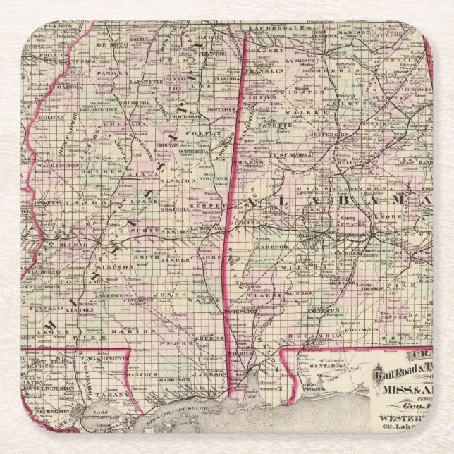 Dessous De Verre Carré Le Mississippi et l'Alabama (Devant)