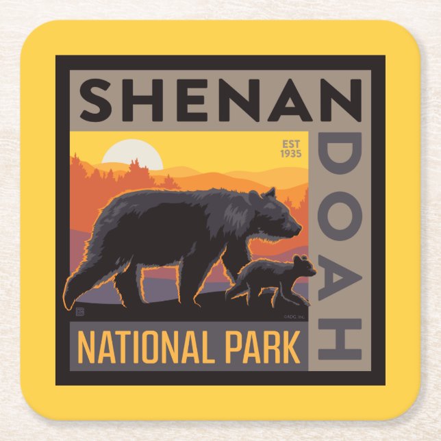 Dessous De Verre Carré Le Parc national de Shenandoah | Mama Bear & Cubs (Devant)