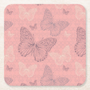 Dessous De Verre Carré Le rose de papillon