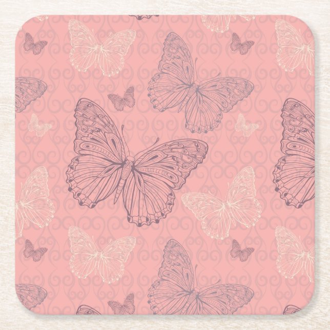 Dessous De Verre Carré Le rose de papillon (Devant)