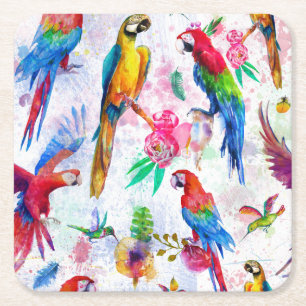 Dessous De Verre Carré Le style d'aquarelle Parrots 2