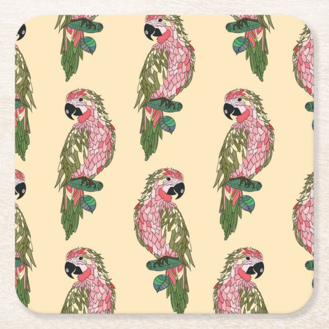 Dessous De Verre Carré Le style de Zentangle Parrots 2 (Devant)