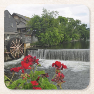 Dessous De Verre Carré Le vieux moulin, Pigeon Forge Tenn