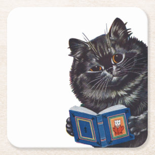 Dessous De Verre Carré Lecture d'un livre par un chat, Louis Wain