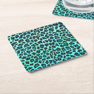 Dessous De Verre Carré Léopard noir et Turquoise