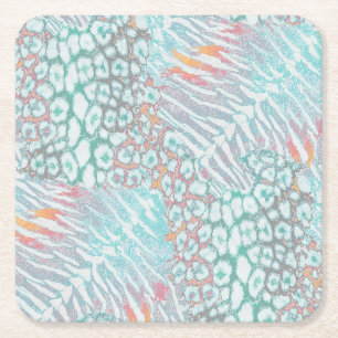Dessous De Verre Carré Léopard, tigre, peau, tacheté, rayé, Turquoise,