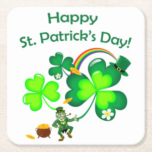 Dessous De Verre Carré Leprechaun et Shamrock
