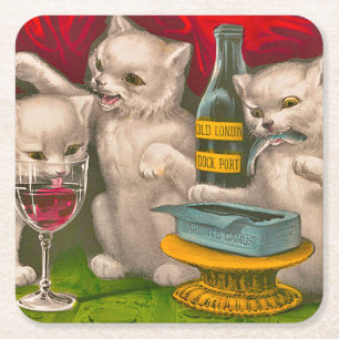 Dessous De Verre Carré Les chatons boivent et mangent du poisson sardine