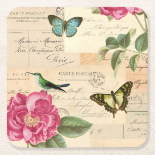 Dessous De Verre Carré Les dessous de verre vintages Girly avec l'oiseau,