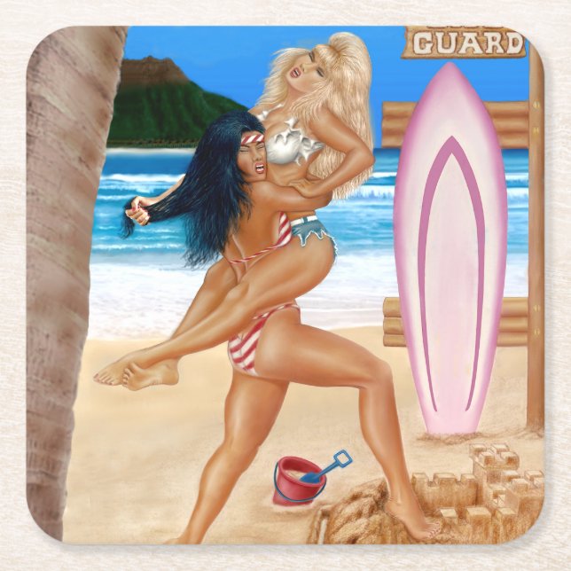 DESSOUS DE VERRE CARRÉ LES FILLES DE SURFER ATTEINTES (Devant)