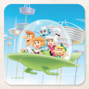 Dessous De Verre Carré Les Jetsons   La Voiture Volante Familiale