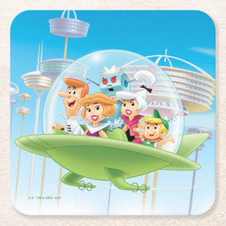 Dessous De Verre Carré Les Jetsons | La Voiture Volante Familiale