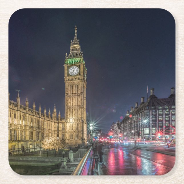 Dessous De Verre Carré Les monuments | Big Ben la nuit (Devant)