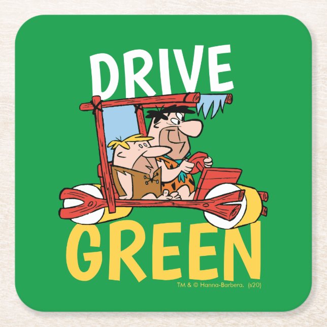 Dessous De Verre Carré Les Pierrafeu | Fred & Barney - Drive Green (Devant)