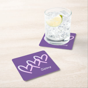 Dessous De Verre Carré Les Soeurs Aiment Le Coeur Violet