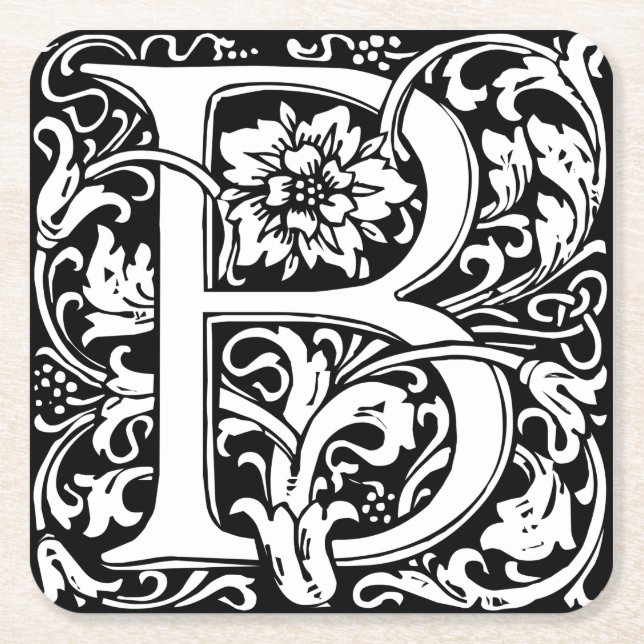 Dessous De Verre Carré Lettre B Monogramme médiéval Art Nouveau (Devant)