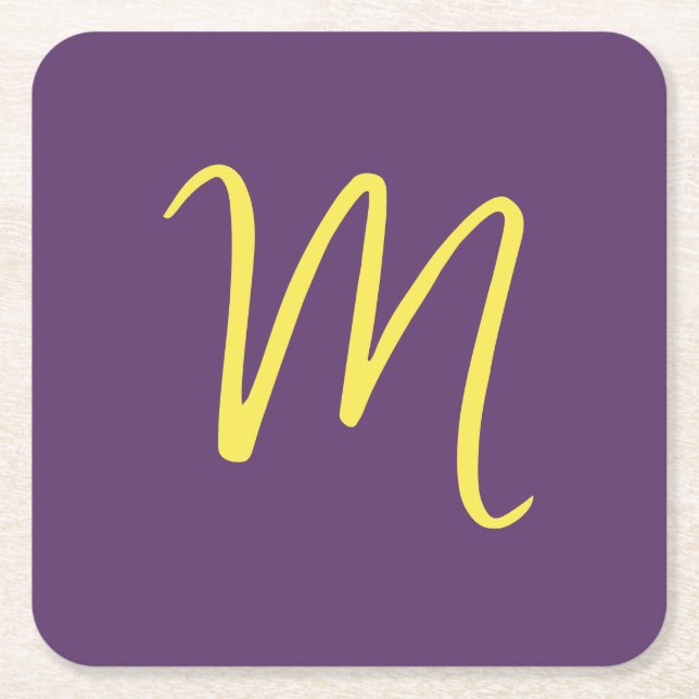Dessous De Verre Carré Lettre initiale Monogramme élégant Indigo jaune (Devant)
