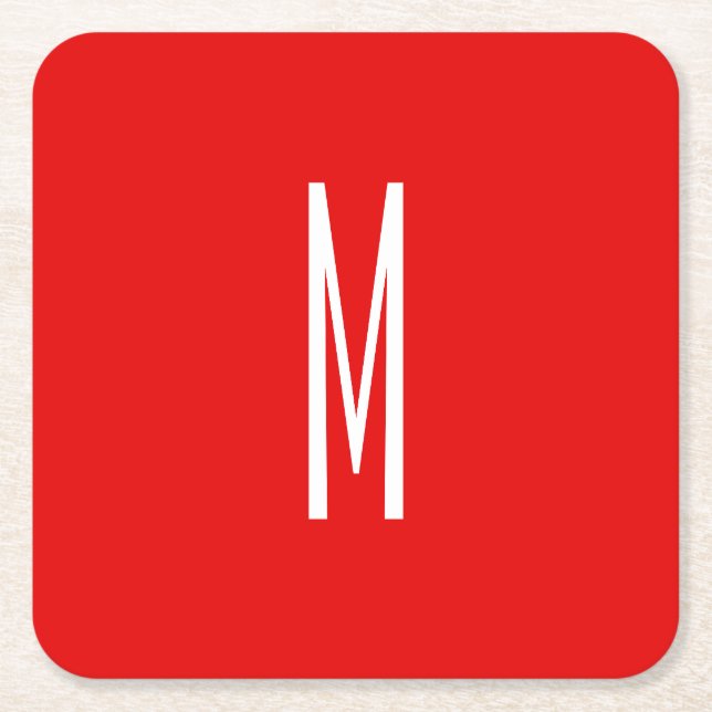 Dessous De Verre Carré Lettre initiale Monogramme Style moderne Rouge Bla (Devant)