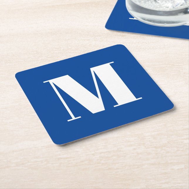 Dessous De Verre Carré LETTRE initiale personnalisée bleu monogramme mode (Incliné)