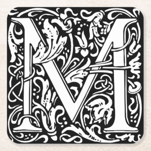 Dessous De Verre Carré Lettre M Monogramme médiéval Art Nouveau