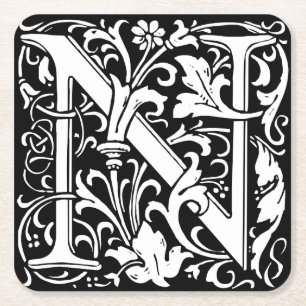 Dessous De Verre Carré Lettre N Monogramme médiéval Art Nouveau