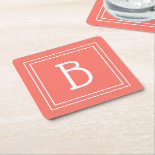 Dessous De Verre Carré LETTRE simple monogramme moderne Corail initial