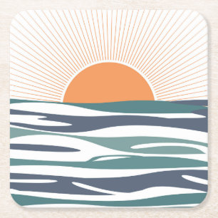 Dessous De Verre Carré Lever du soleil au bord de la mer