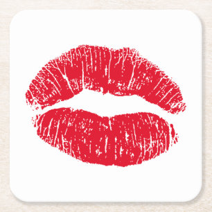 Dessous De Verre Carré Lèvres de baiser rouges