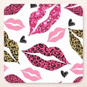 Dessous De Verre Carré Lèvres scintillantes : Motif de mode Leopard
