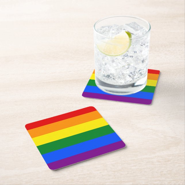 Dessous De Verre Carré LGBT Rainbow Strip (En situation)
