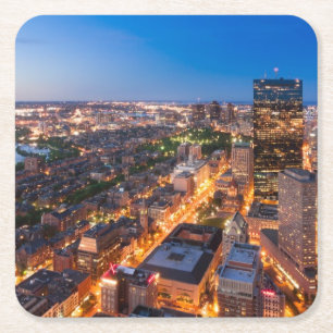 Dessous De Verre Carré L'horizon de Boston au crépuscule