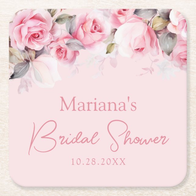 Dessous De Verre Carré Light Pink Roses Floral (Devant)