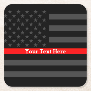 Dessous De Verre Carré Ligne rouge mince drapeau noir personnalisé des
