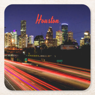 Dessous De Verre Carré Ligne Skyline de Houston Texas City