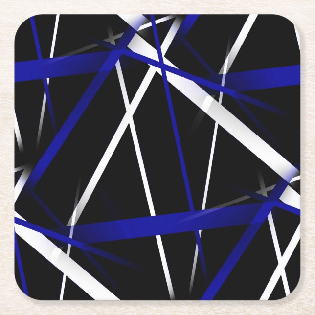 Dessous De Verre Carré Lignes Abstraites Royal Blue et White (Devant)