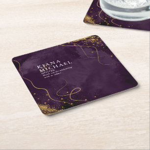 Dessous De Verre Carré Lignes fines Gold Abstrait Mariage V1 Plum ID867