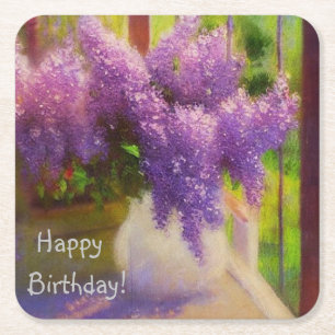 Dessous De Verre Carré Lilac Blossoms dans Vase Anniversaire