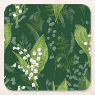 Dessous De Verre Carré Lily de Vallée avec des fougères Vert foncé non