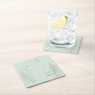 Dessous De Verre Carré Lily de Vallée avec des fougères    Vert pâle pers