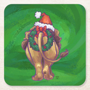 Dessous De Verre Carré Lion Christmas on Green