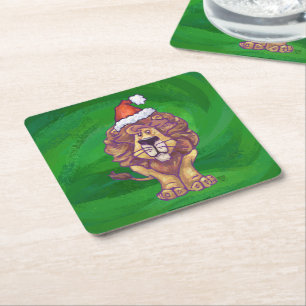 Dessous De Verre Carré Lion Christmas on Green