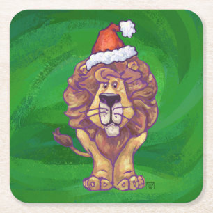 Dessous De Verre Carré Lion Christmas on Green