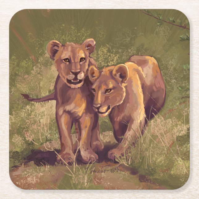 Dessous De Verre Carré Lion Cubs (Devant)